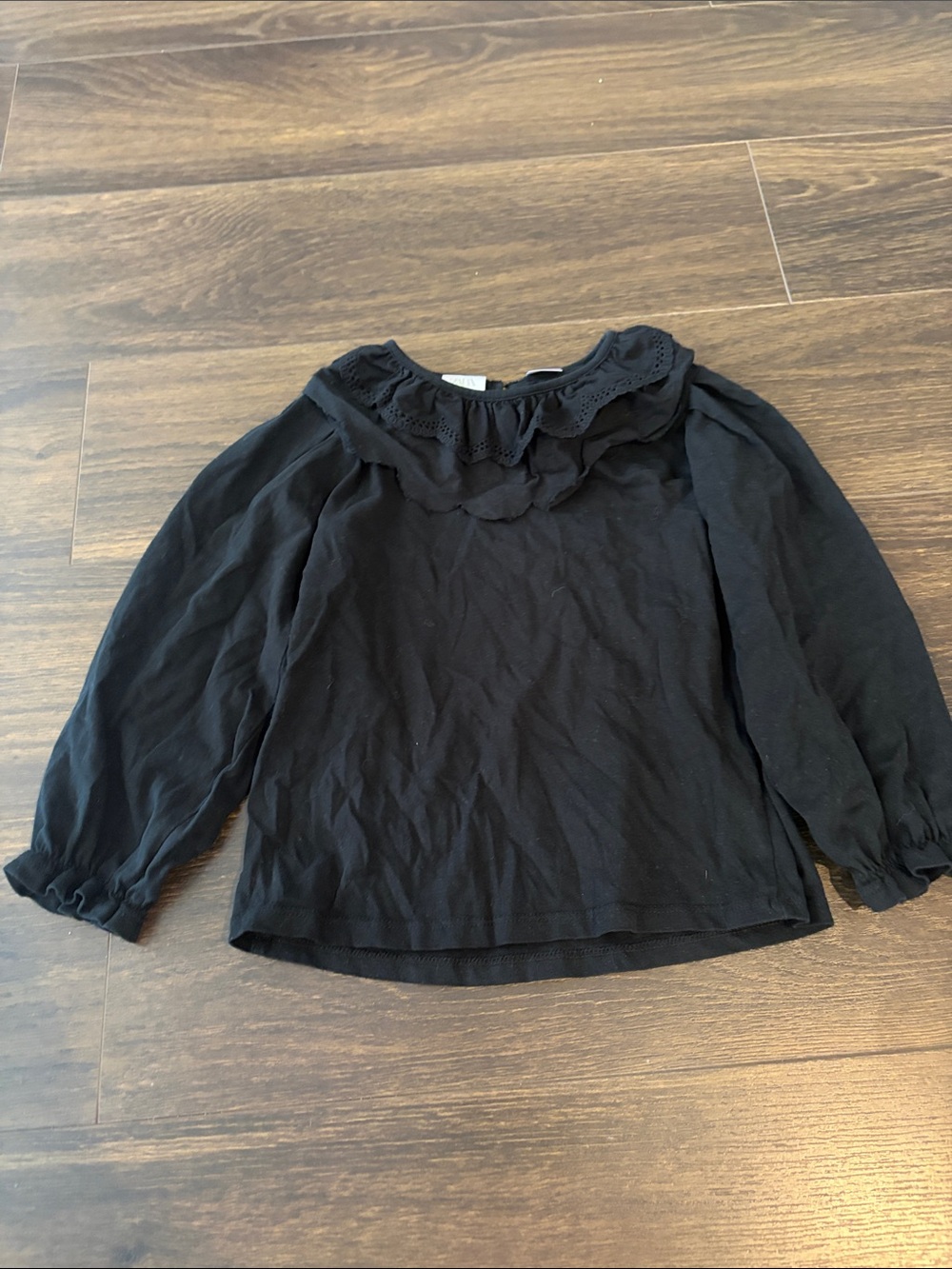 ZARA kids girls Black Layered Ruffle Neckline Top collared top size 5-6